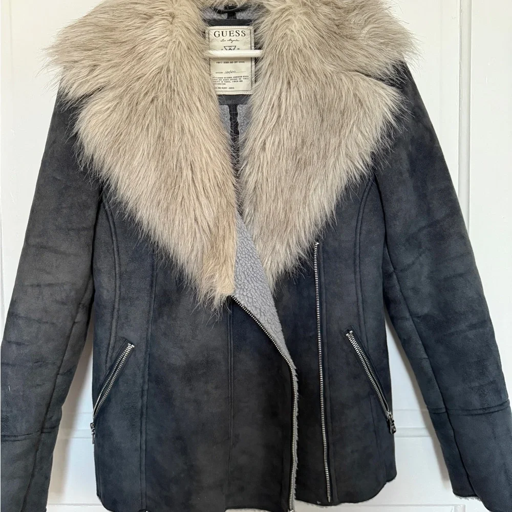 GUESS Women's Gray Faux Fur Collar Jacket | Size M - Picture 5 of 12